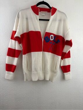 Quantum Sportswear women's full-zip golf cardigan red-and-white color-blocking S